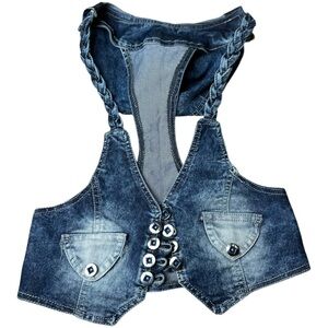 Y2K Jean vest with hood, small